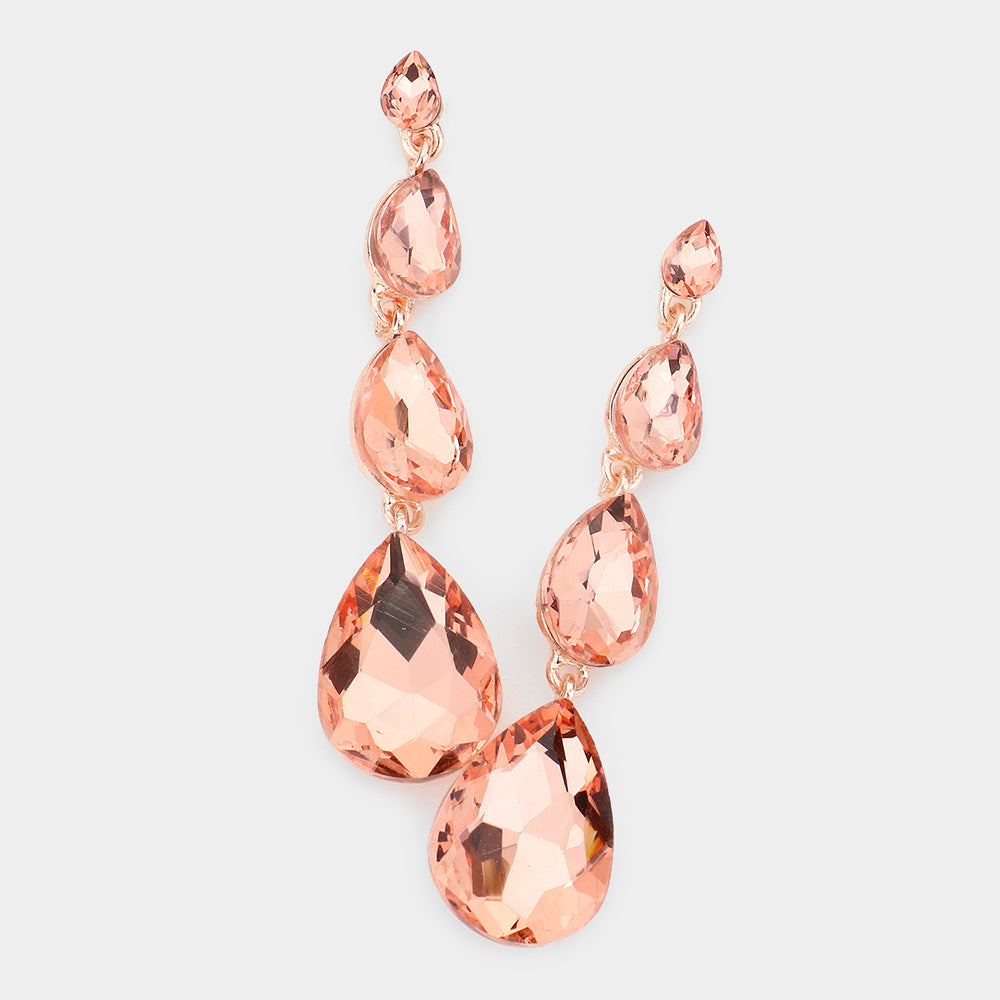 Multi Size Peach Teardrop Dangle Pageant Earrings