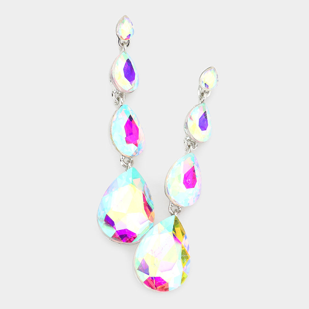 Multi Size AB Teardrop Dangle Pageant Earrings