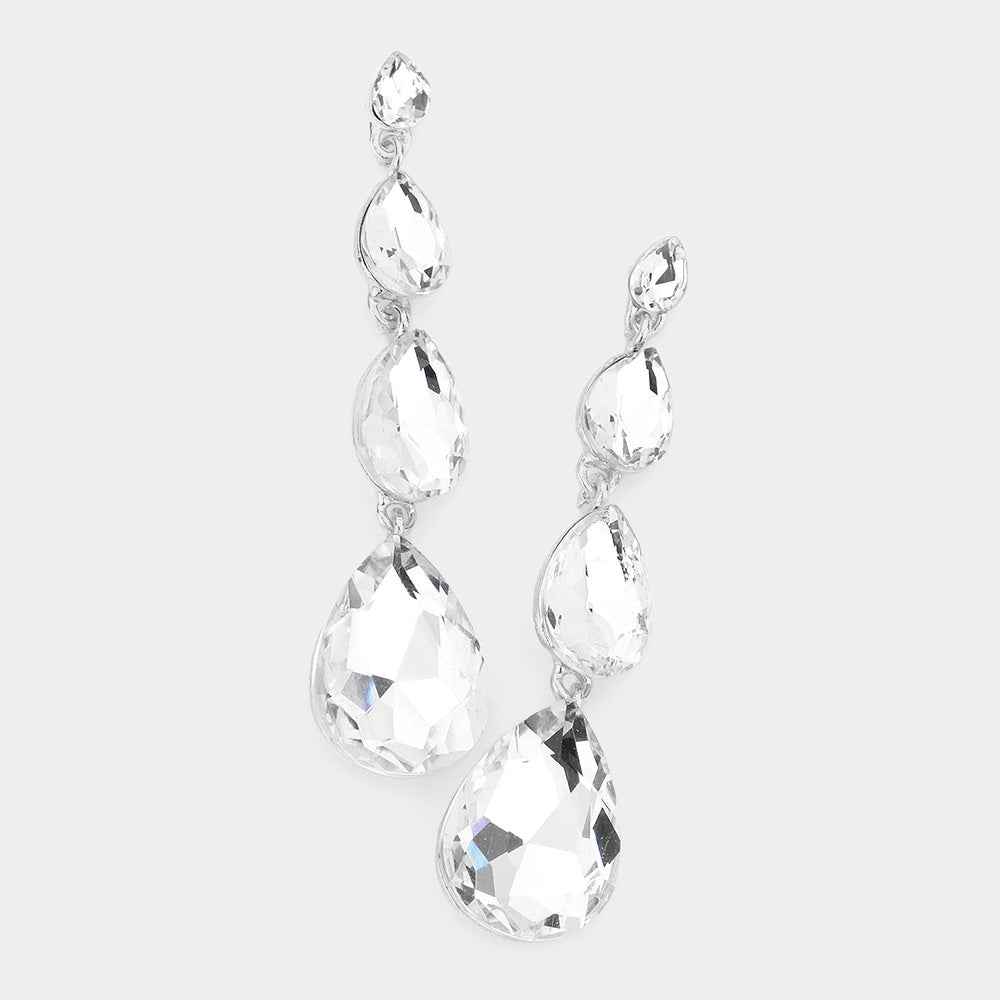 Multi Size Clear Teardrop Dangle Pageant Earrings