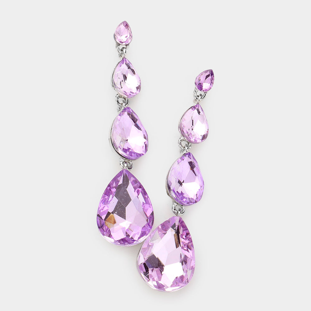 Multi Size Violet Teardrop Dangle Pageant Earrings