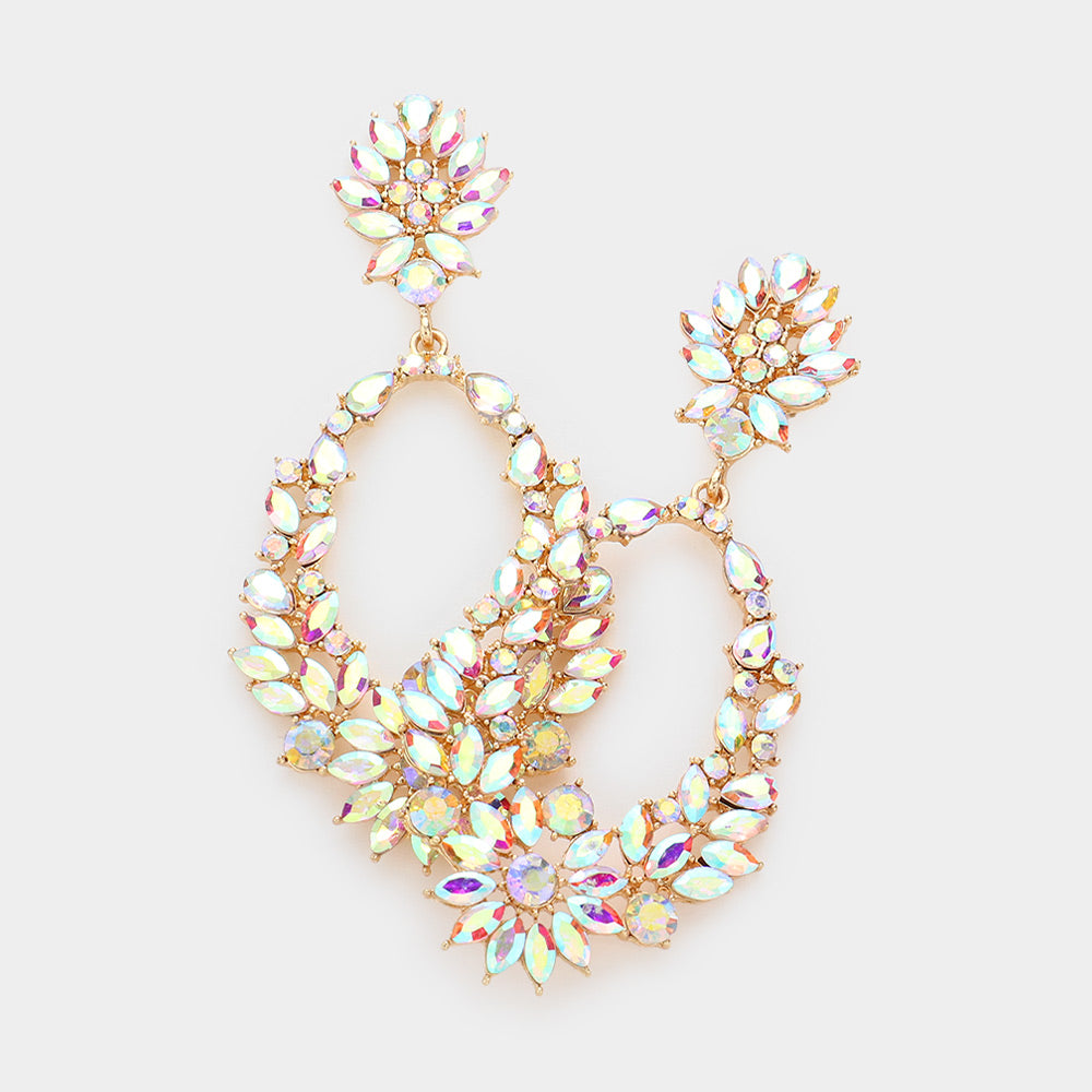 AB Marquise Stone Open Hole Dangle Pageant Earrings on Gold | Statement Earrings