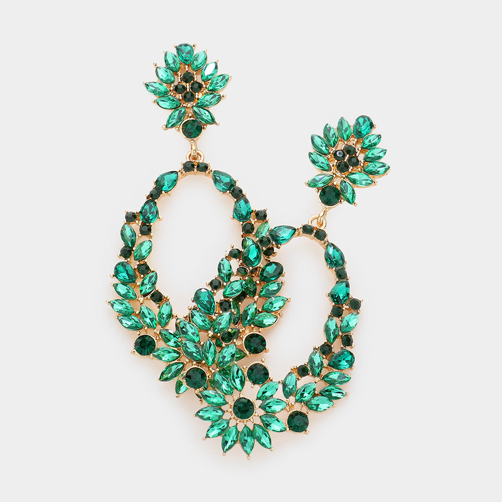 Emerald Marquise Stone Open Hole Dangle Pageant Earrings | Statement Earrings