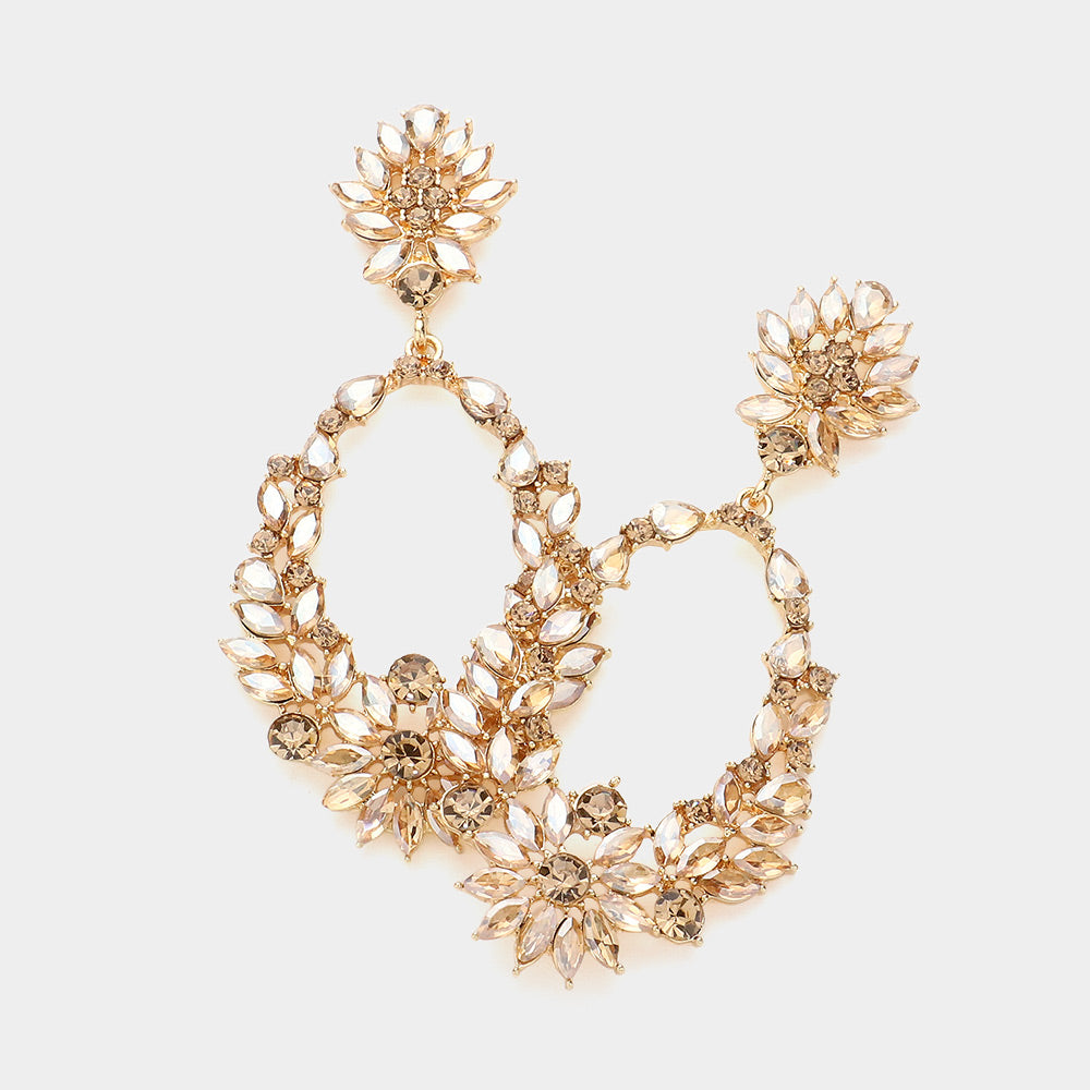 Light Topaz Marquise Stone Open Hole Dangle Pageant Earrings  | Statement Earrings