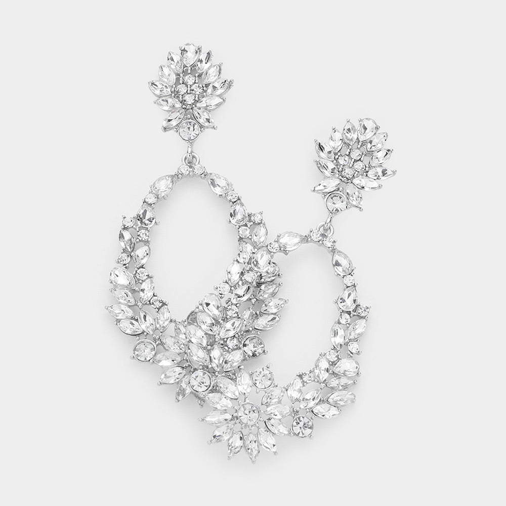 Clear Marquise Stone Open Hole Dangle Pageant Earrings   | Statement Earrings