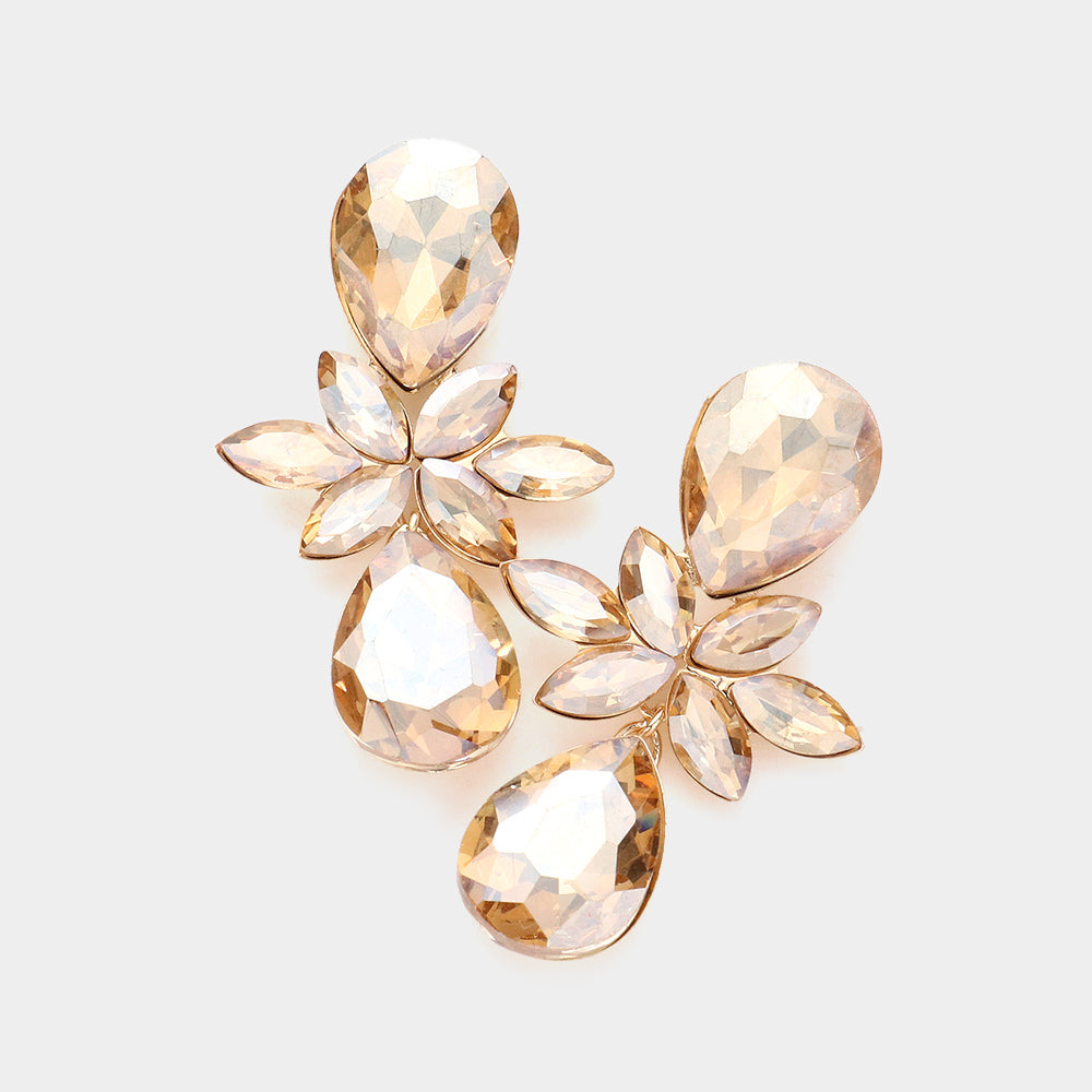 Light Topaz Marquise and Teardrop Stone Dangle Pageant Earrings |  Gold Prom Earrings
