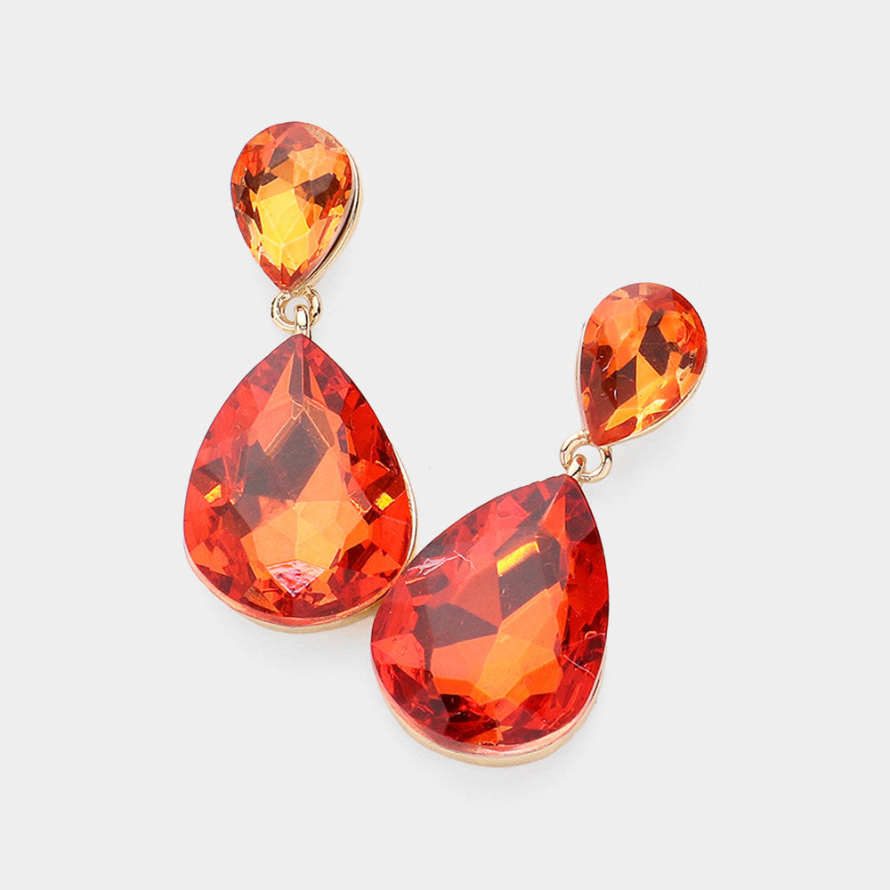 Orange Crystal Double Teardrop Pageant Earrings for Little Girls