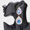 Blue AB Crystal Double Teardrop Link Pageant Earrings | Prom Earrings