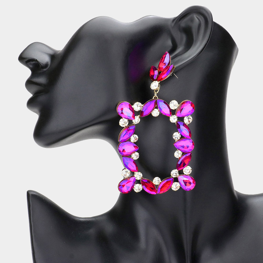 Purple Stone Open Rectangle Dangle Pageant Earrings | Prom Earrings |  610658