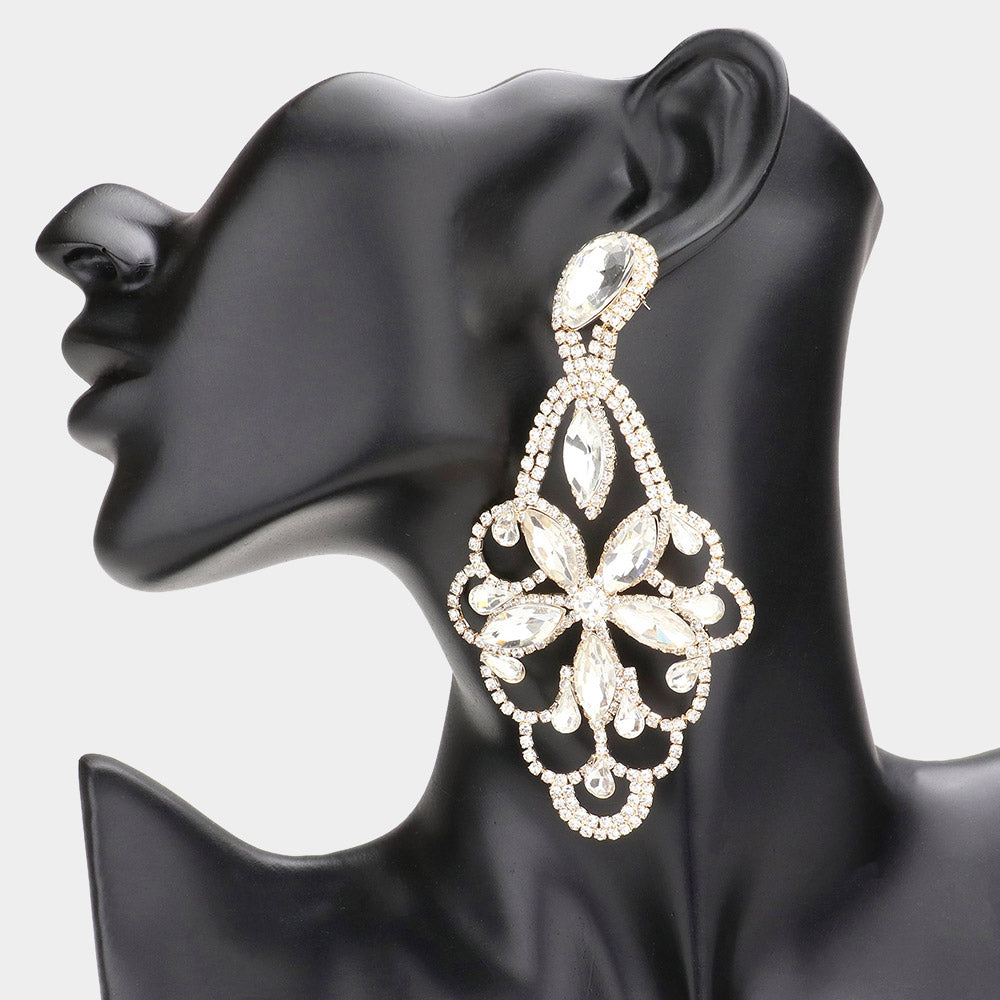 Lightweight Clear Crystal Marquise Teardrop Pageant Earrings on Gold | Prom Earrings