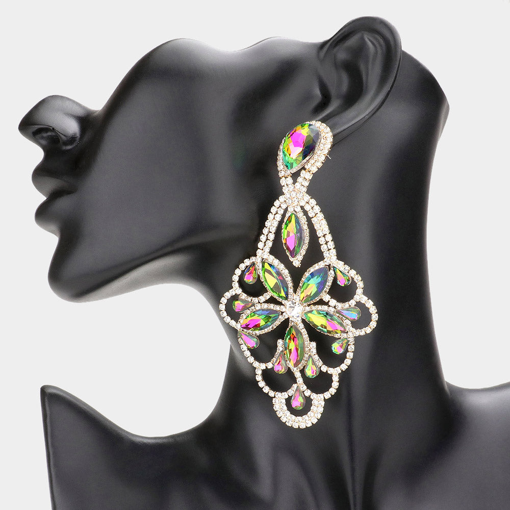 Lightweight Multi-Color Crystal Marquise Teardrop Pageant Earrings  | Prom Earrings