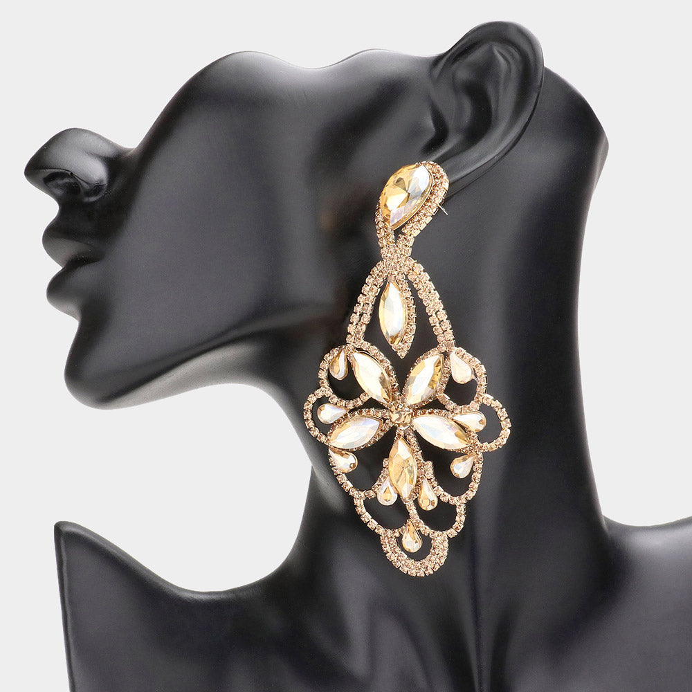 Lightweight Gold Crystal Marquise Teardrop Pageant Earrings  | Prom Earrings