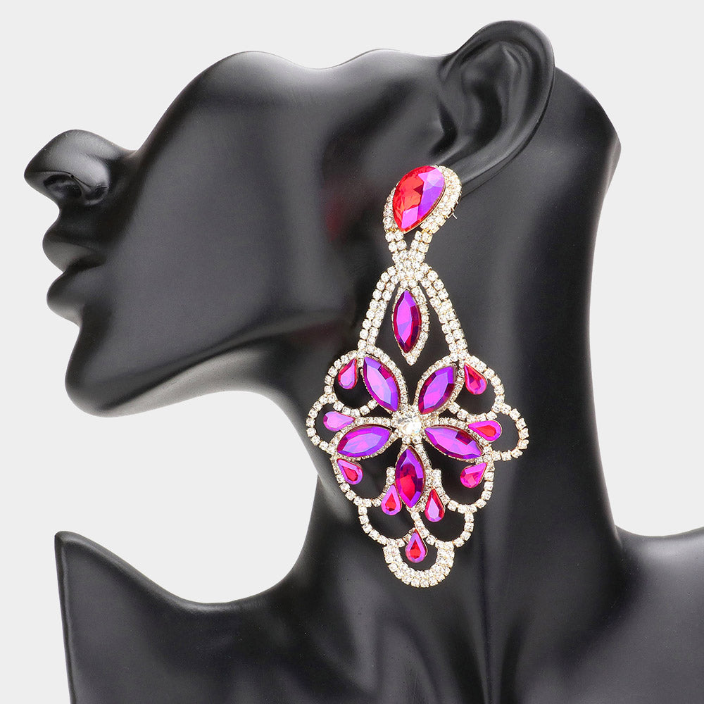 Lightweight Purple AB Crystal Marquise Teardrop Pageant Earrings  | Prom Earrings 