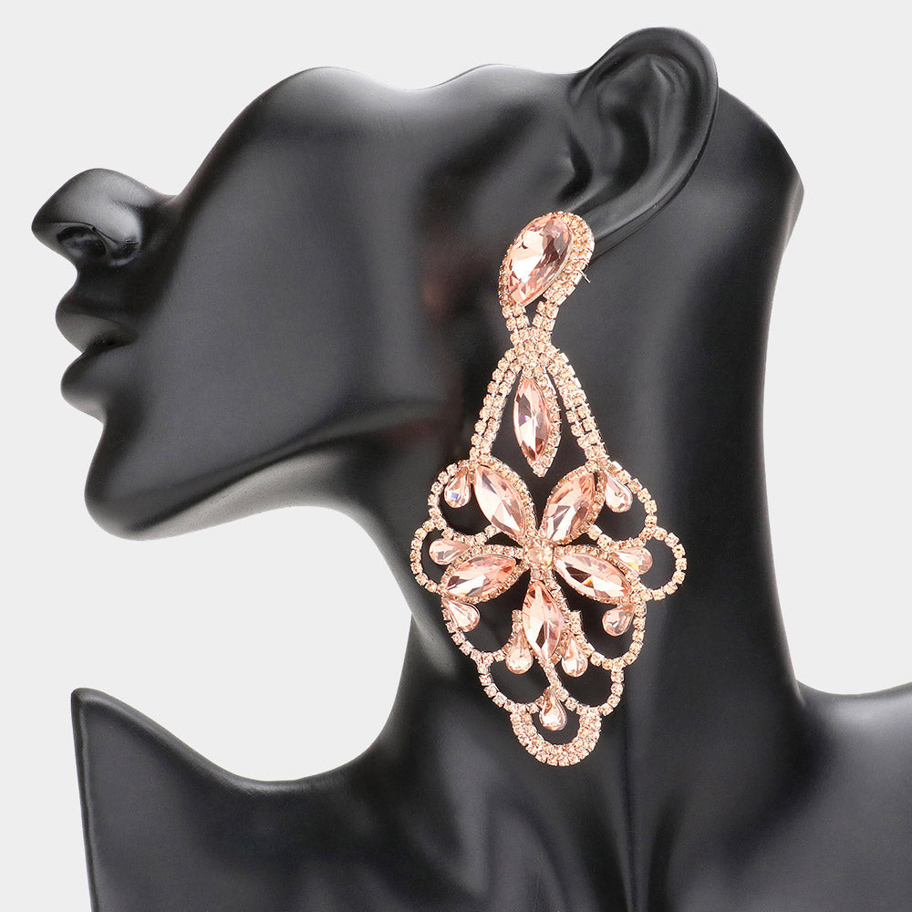 Lightweight Peach Crystal Marquise Teardrop Pageant Earrings  | Prom Earrings
