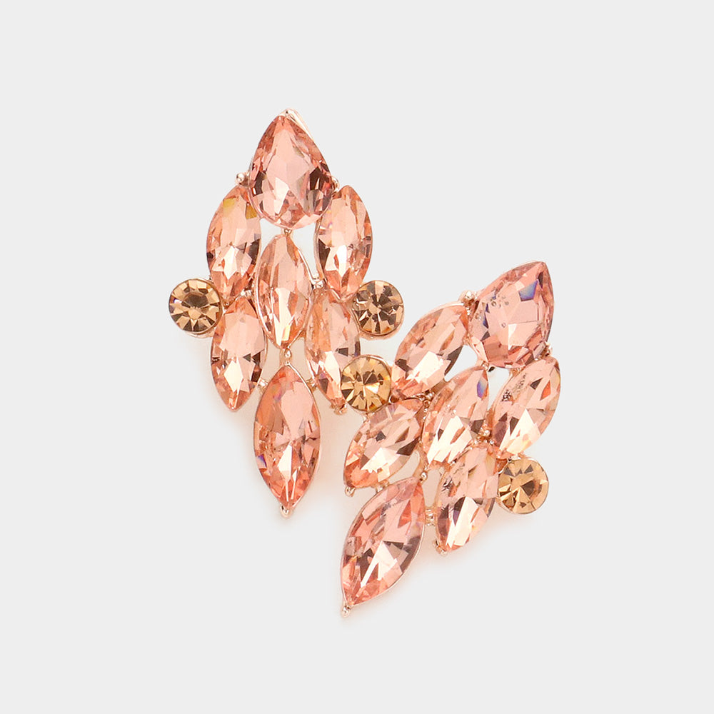 Peach Marquise Stone Cluster Pageant Earrings  | Interview Earrings