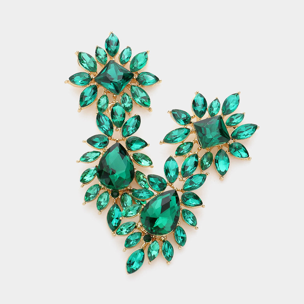 Emerald Square and Teardrop Stone Dangle Earrings | Prom Earrings
