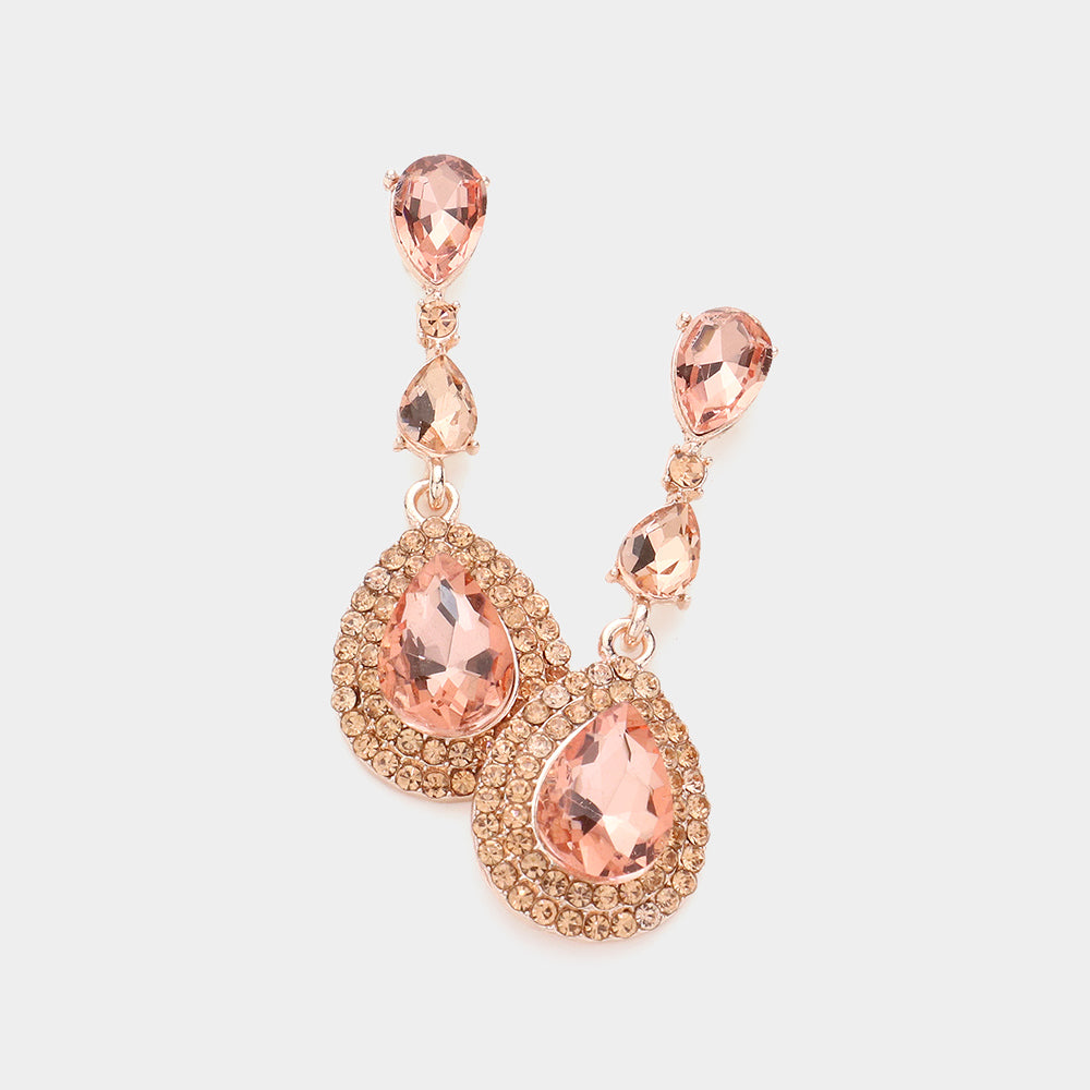 Peach Triple Teardrop Pageant Earrings | Prom Earrings