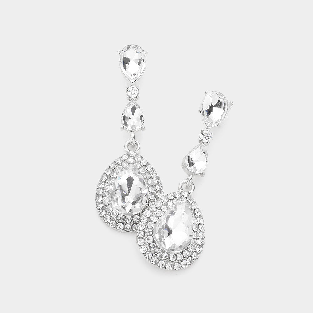 Clear Triple Teardrop Pageant Earrings | Prom Earrings