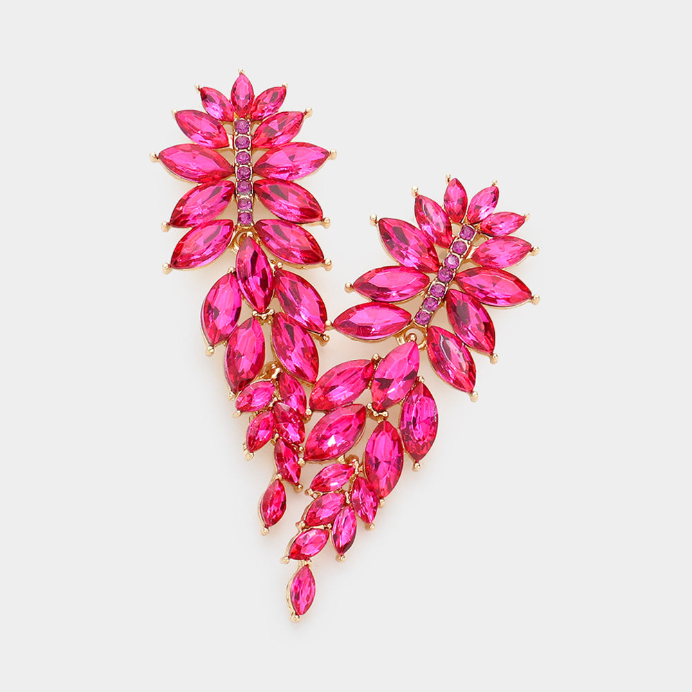 Fuchsia Marquise Stone Cluster Dangle Pageant Earrings | Prom Earrings