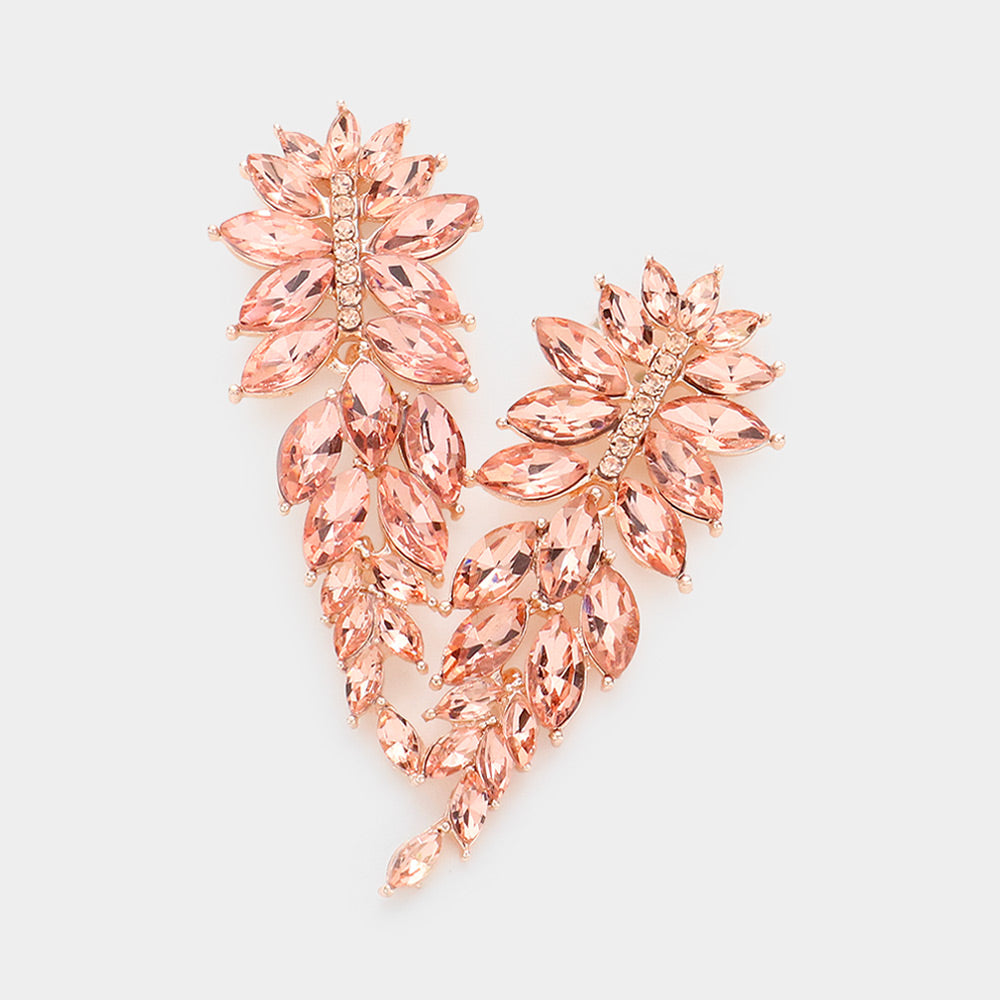 Peach Marquise Stone Cluster Dangle Pageant Earrings  | Prom Earrings