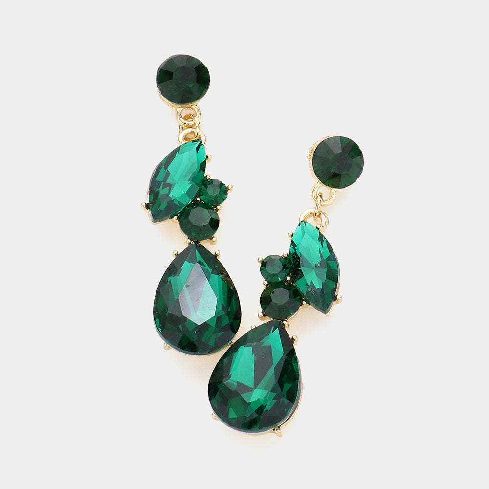 Emerald Teardrop and Marquise Dangle Earrings  | Pageant Jewelry