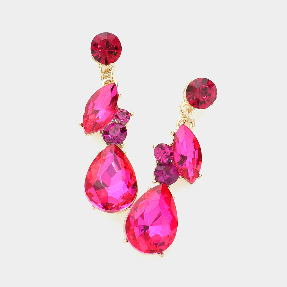Fuchsia Teardrop and Marquise Dangle Earrings | Pageant Jewelry