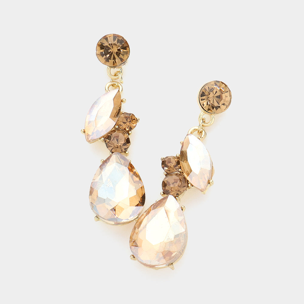 Light Topaz Teardrop and Marquise Dangle Earrings | Pageant Jewelry