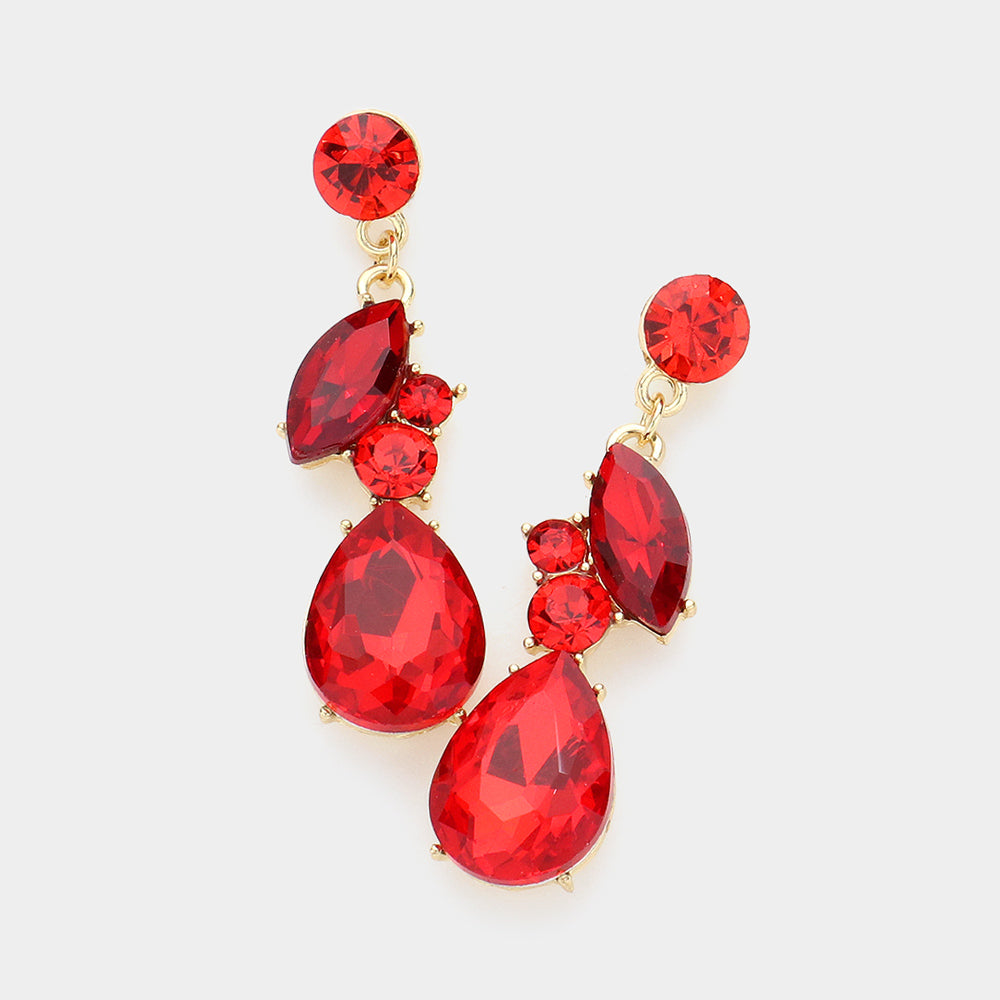 Red Teardrop and Marquise Dangle Earrings | Pageant Jewelry