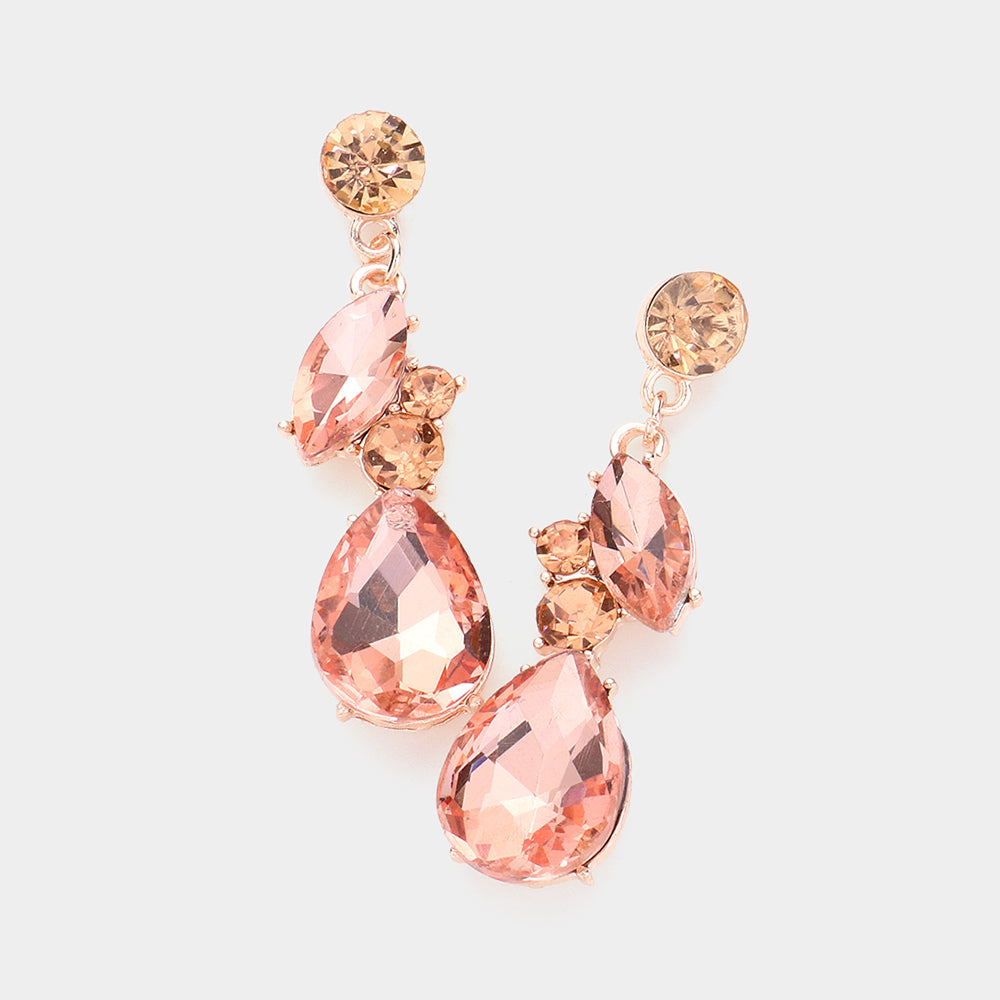Peach Teardrop and Marquise Dangle Earrings | Pageant Jewelry