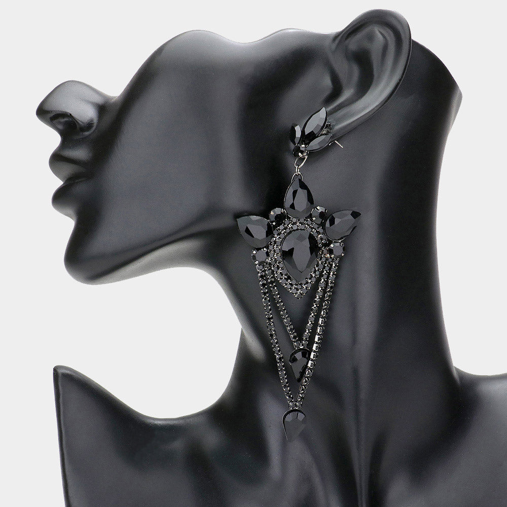 Elegant Black Marquise Teardrop Chandelier Earrings | Statement Earrings