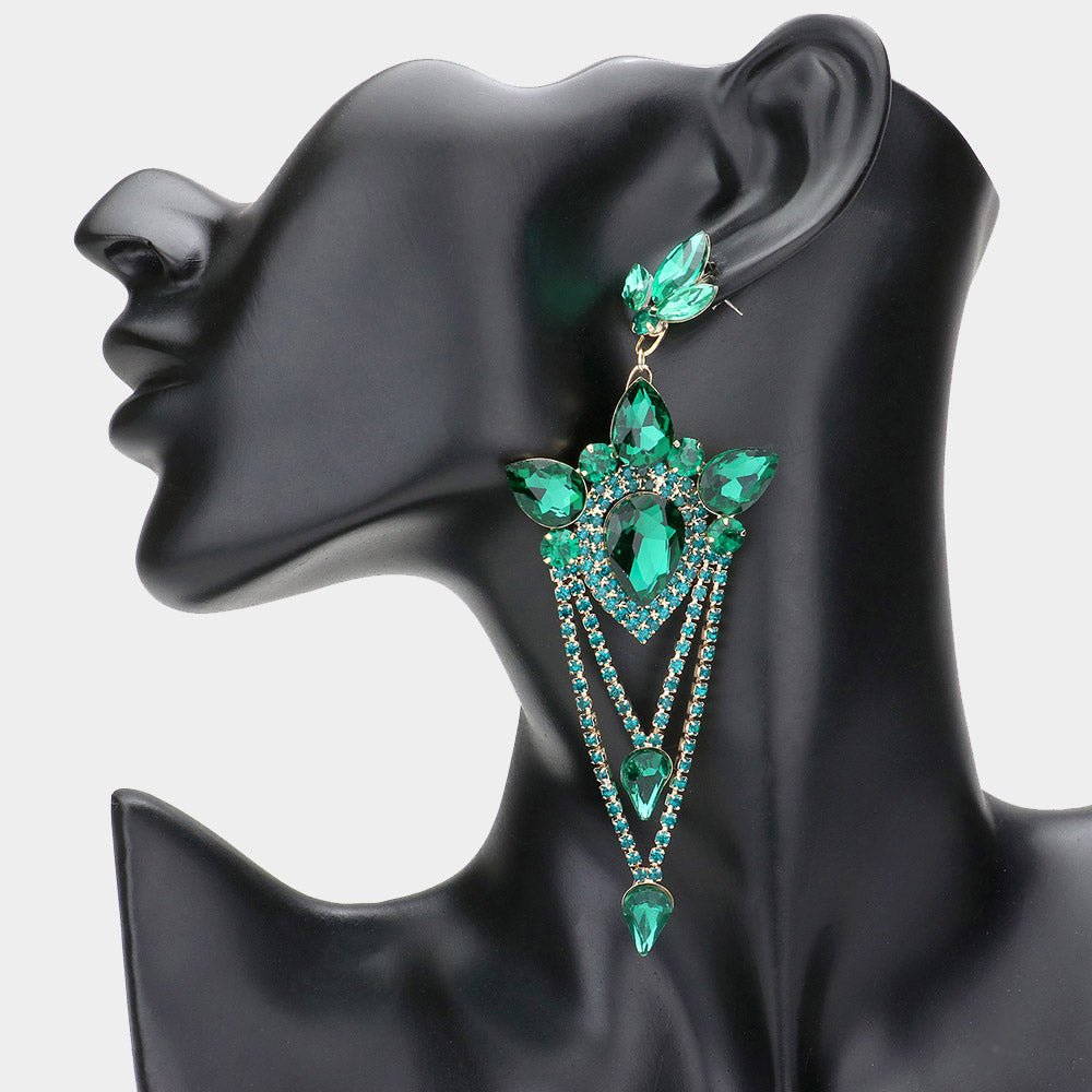 Elegant Emerald Marquise Teardrop Chandelier Earrings  | Statement Earrings