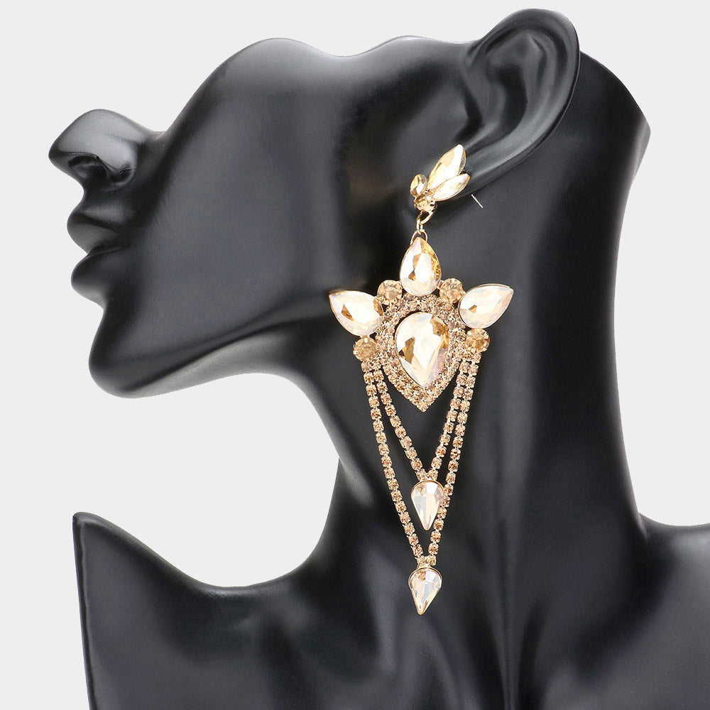 Elegant Light Topaz Marquise Teardrop Chandelier Earrings  | Statement Earrings