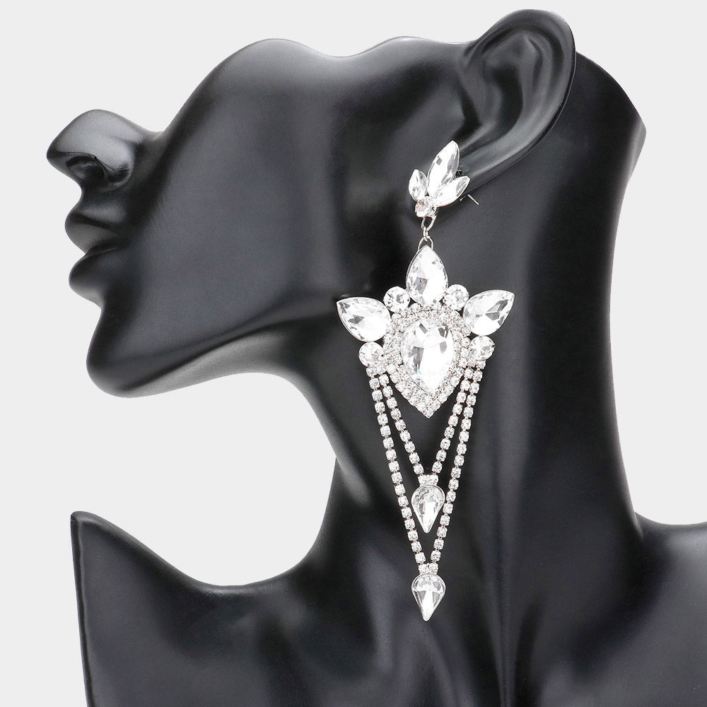Elegant Clear Marquise Teardrop Chandelier Earrings  | Statement Earrings