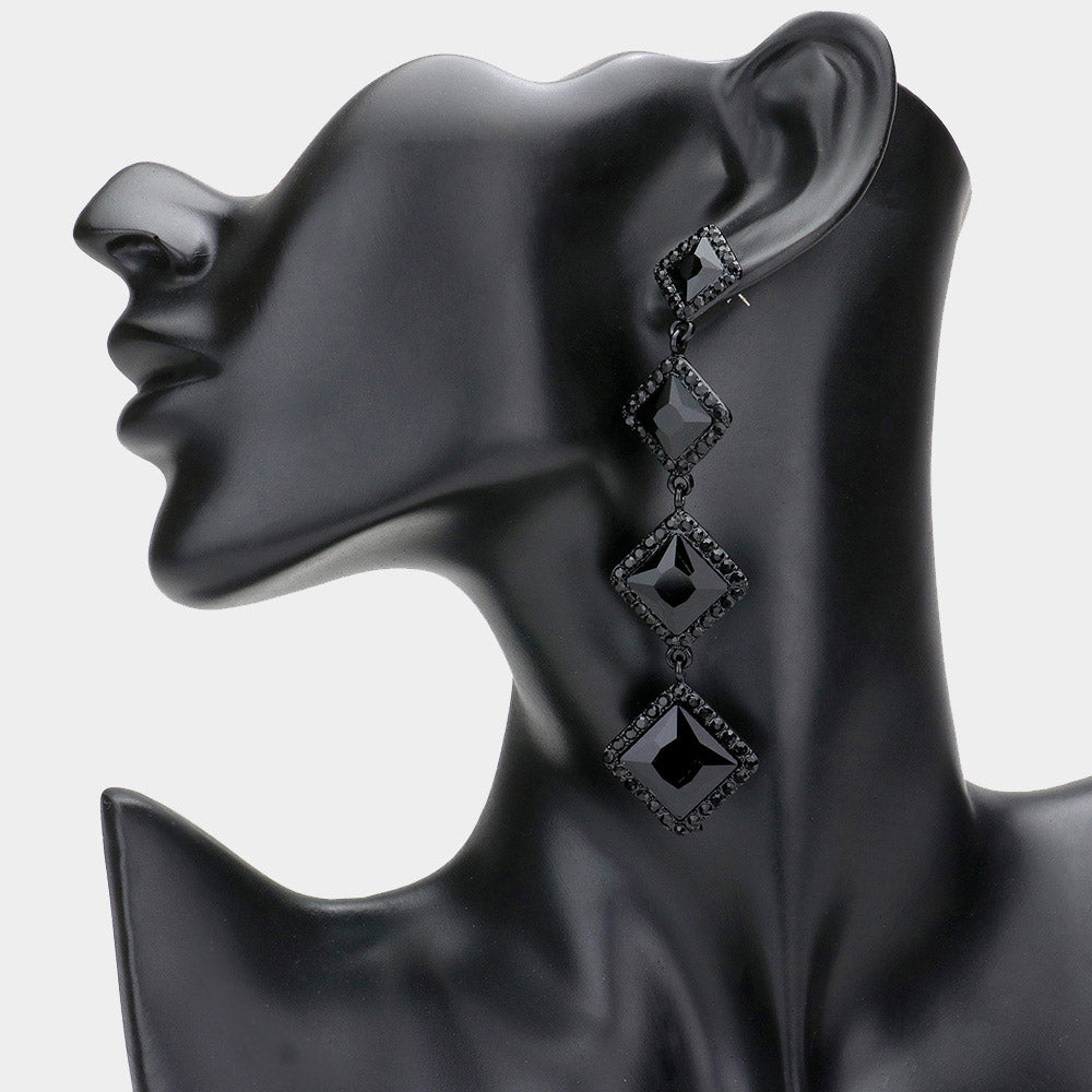 Variegated Black Diamond Shape Stone Drop Pageant Earrings | Evening Earrings