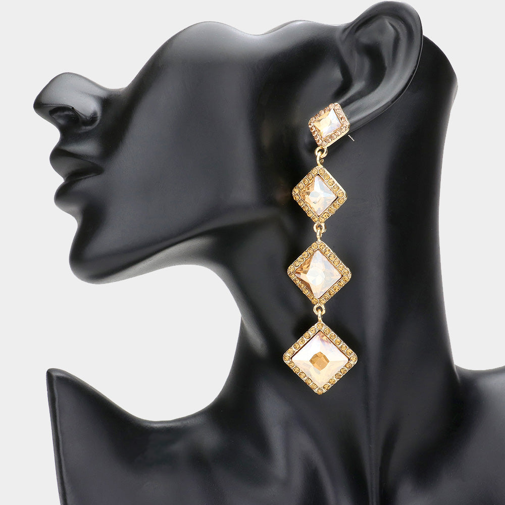 Variegated Light Topaz Diamond Shape Stone Drop Pageant Earrings  | Evening Earrings