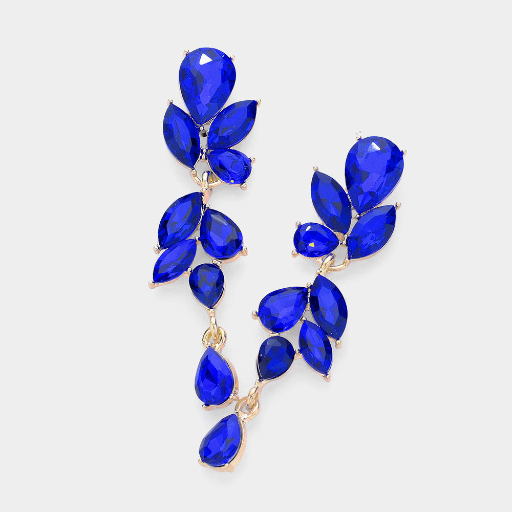 Sapphire Teardrop and Marquise Cluster Dangle Earrings  | Pageant Jewelry | Prom Jewelry |  615626