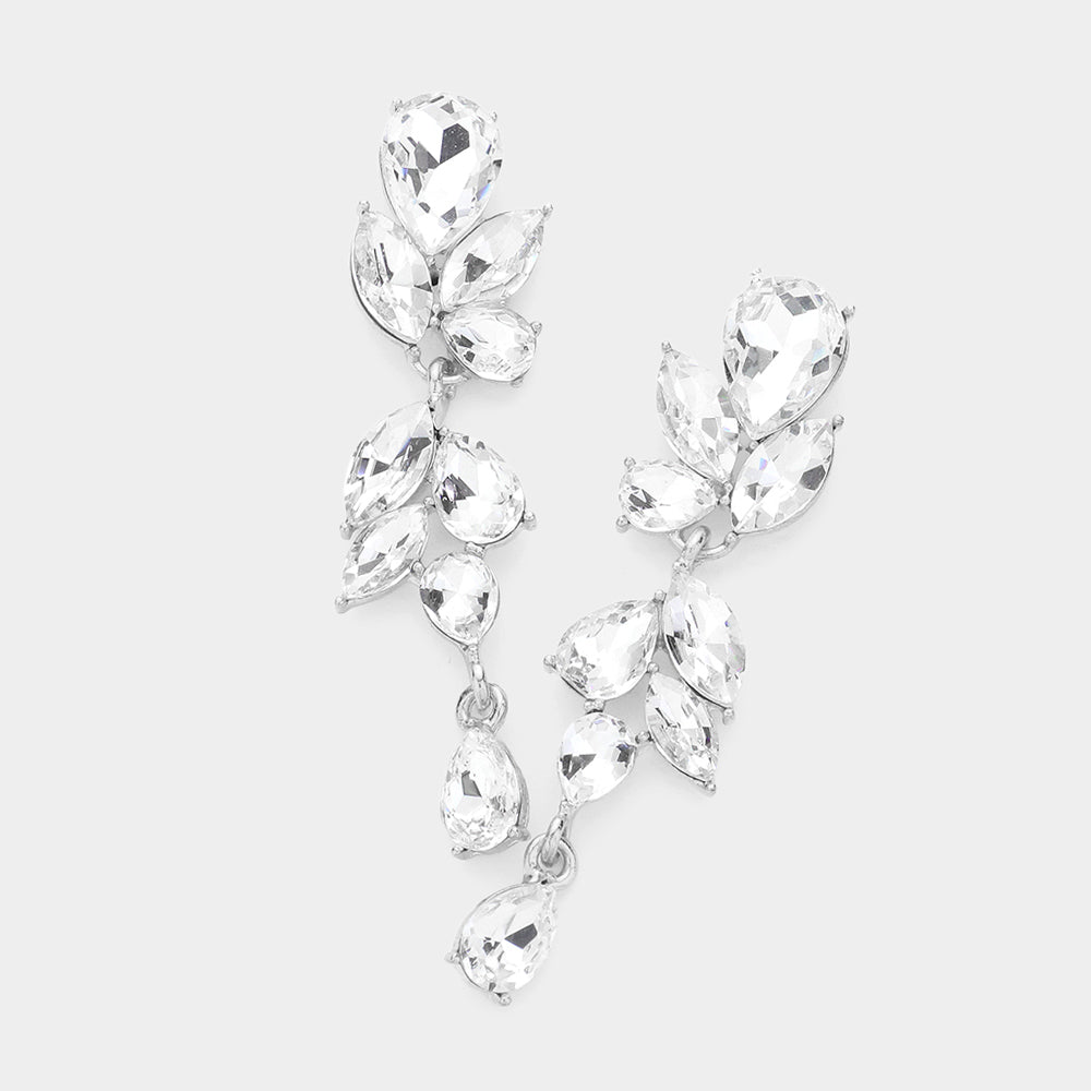 Clear Teardrop and Marquise Cluster Dangle Earrings  | Pageant Jewelry | Prom Jewelry