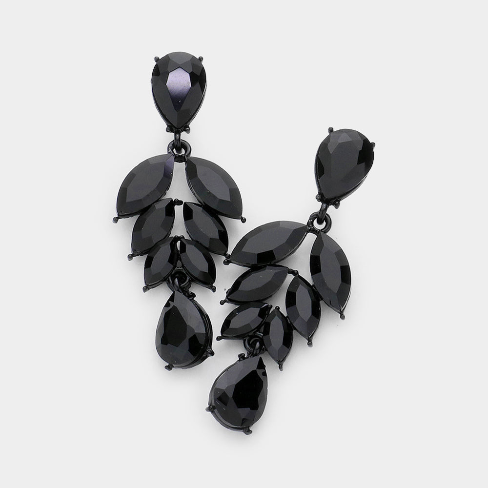 Black Marquise Stone Cluster Drop Pageant Earrings | Interview Earrings