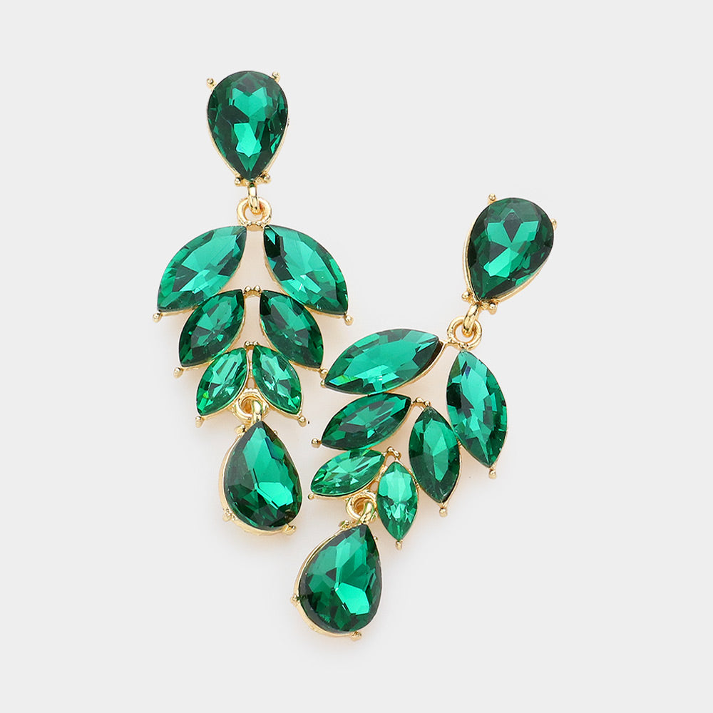 Emerald Marquise Stone Cluster Drop Pageant Earrings | Interview Earrings