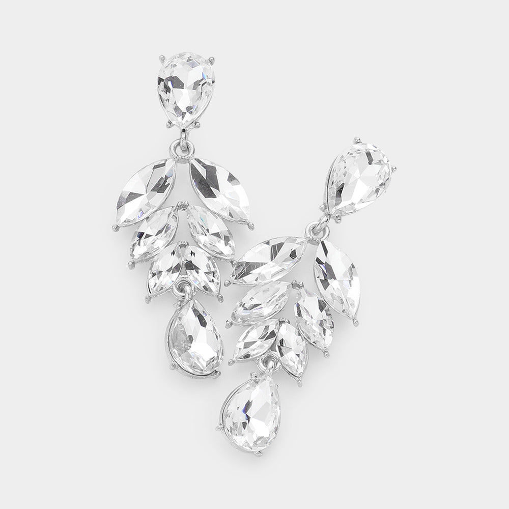 Clear Marquise Stone Cluster Drop Pageant Earrings | Interview Earrings