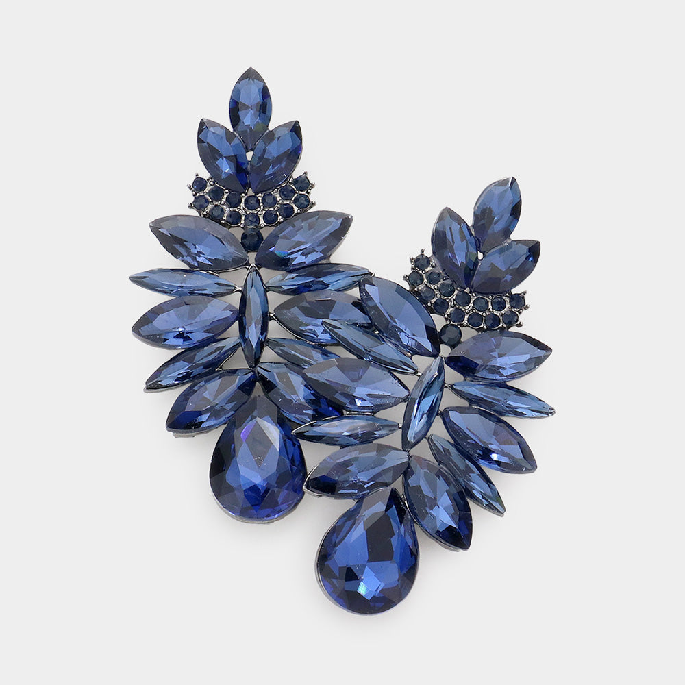 Navy Marquise Stone Cluster Chandelier Earrings | Pageant Earrings