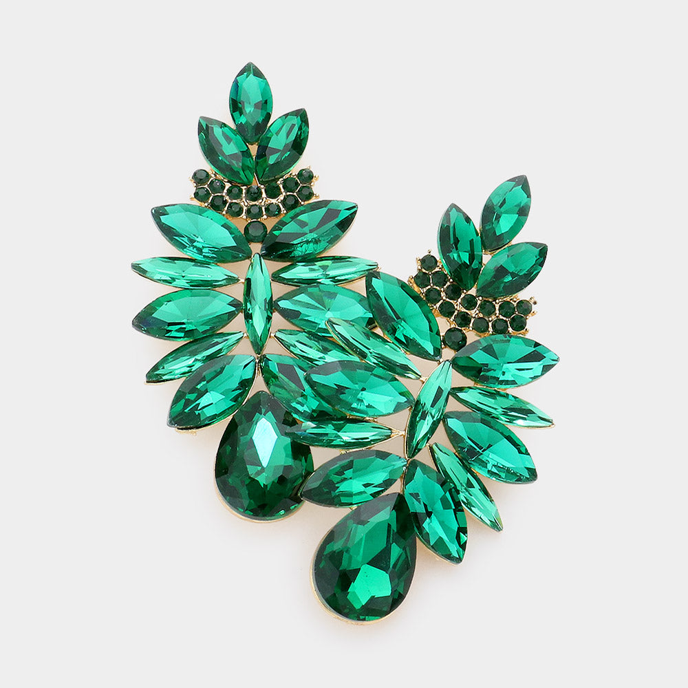 Emerald Marquise Stone Cluster Chandelier Earrings | Pageant Earrings