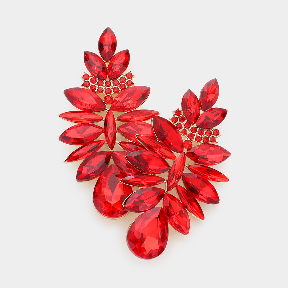 Red Marquise Stone Cluster Chandelier Earrings | Pageant Earrings
