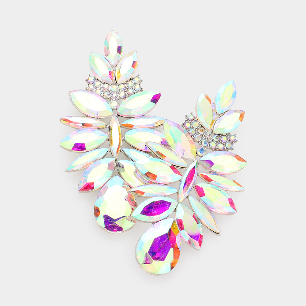 AB Marquise Stone Cluster Chandelier Earrings pn Silver| Pageant Earrings