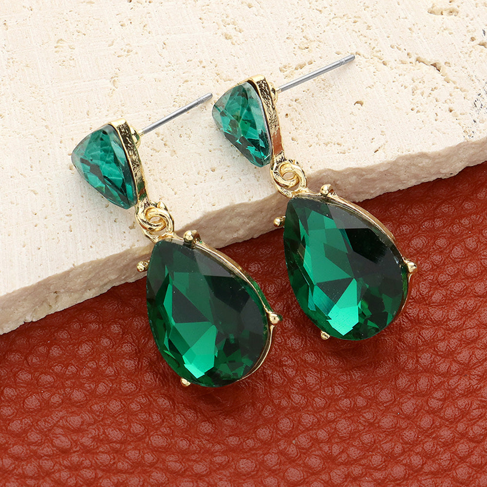 Emerald Teardrop and Triangle Cluster Pageant Earrings | Small Earrings for Girls