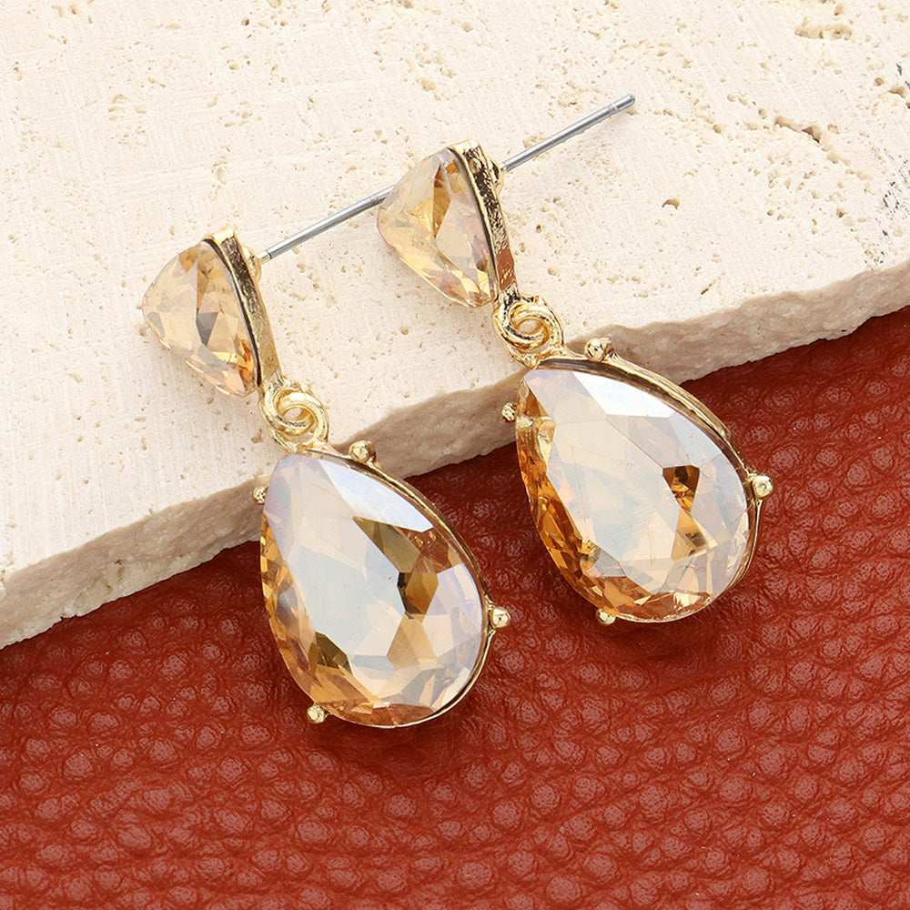 Light Topaz Teardrop and Triangle Cluster Pageant Earrings  | Small Earrings for Girls