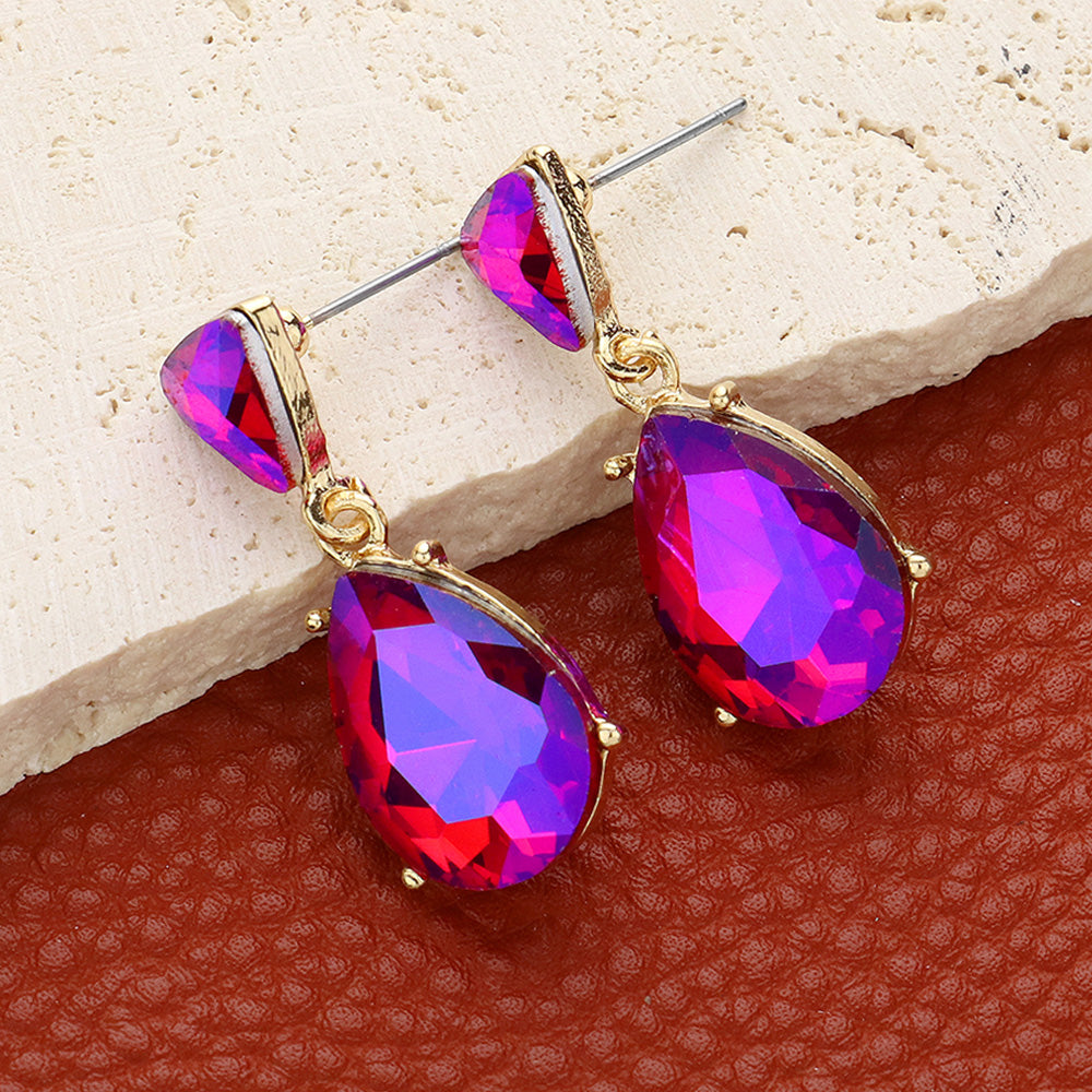 Purple AB Teardrop and Triangle Cluster Pageant Earrings  | Small Earrings for Girls
