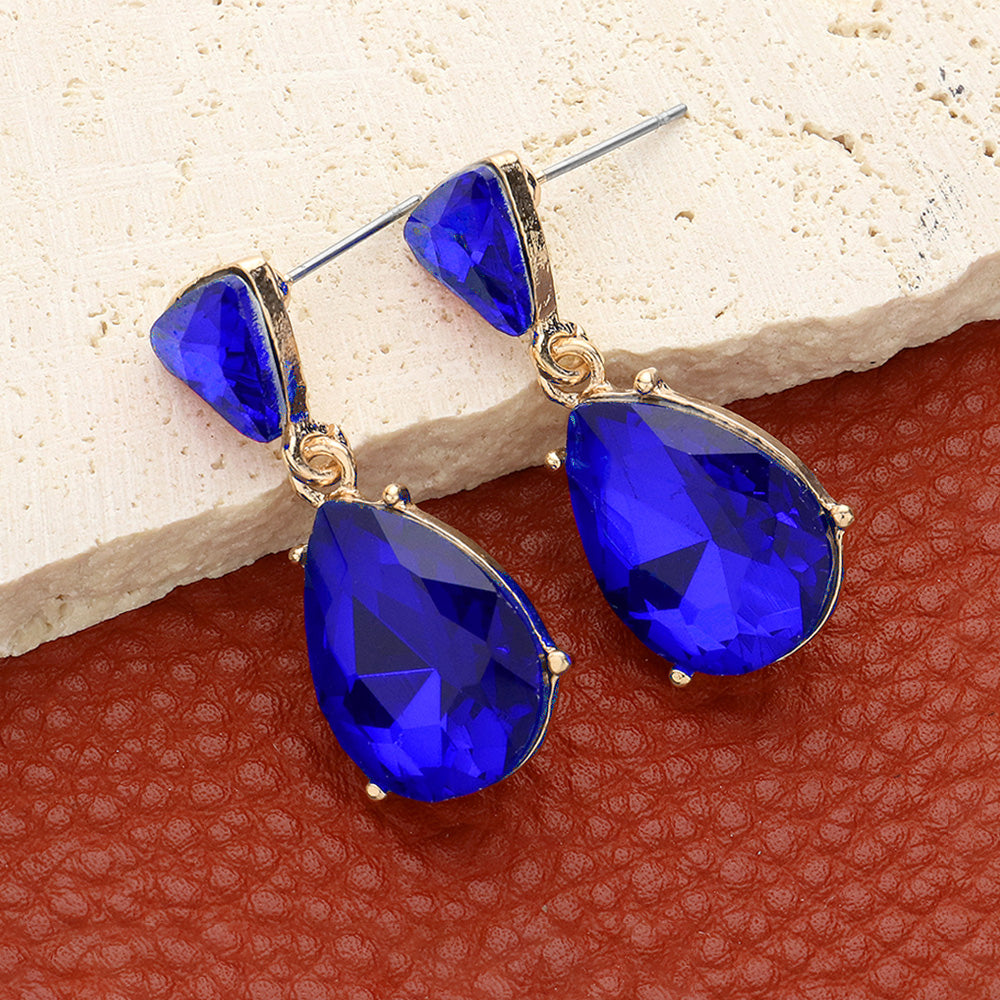 Sapphire Teardrop and Triangle Cluster Pageant Earrings  | Small Earrings for Girls