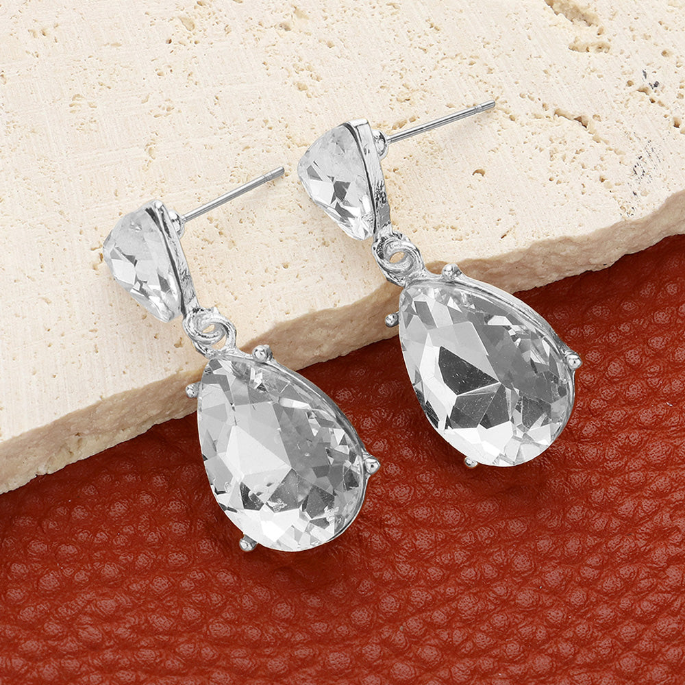 Clear Teardrop and Triangle Cluster Pageant Earrings  | Small Earrings for Girls