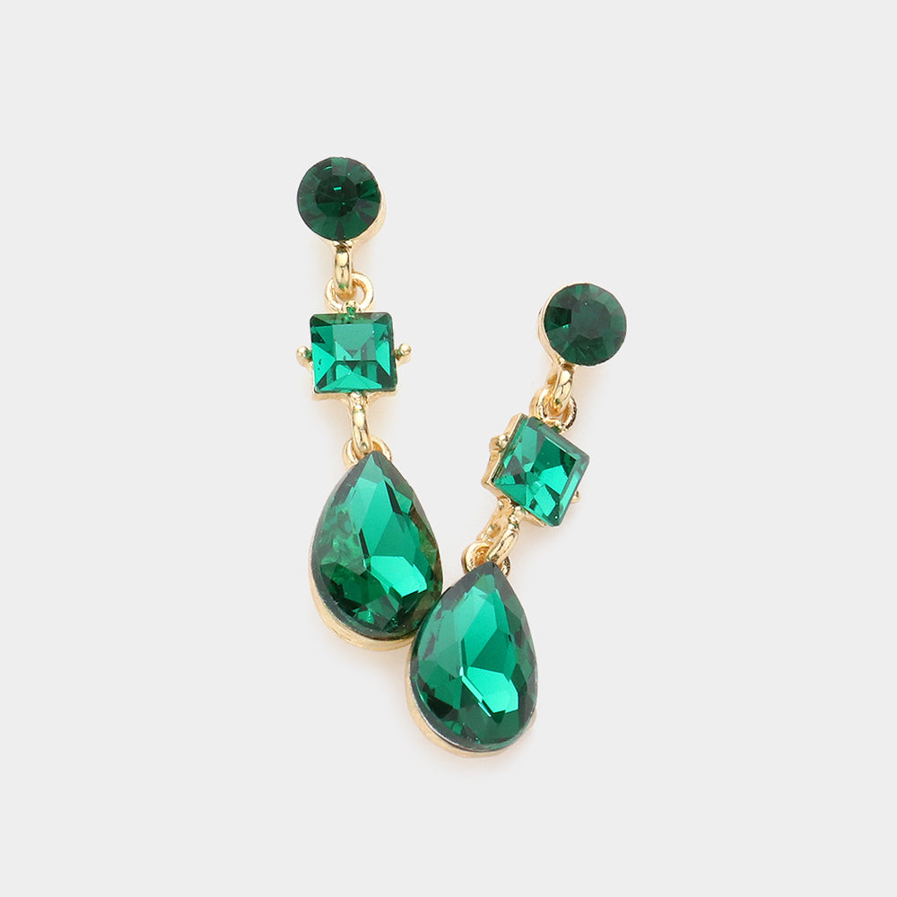 Emerald Multi Stone Dangle Pageant Earrings  | Small Emerald Dangle Earrings