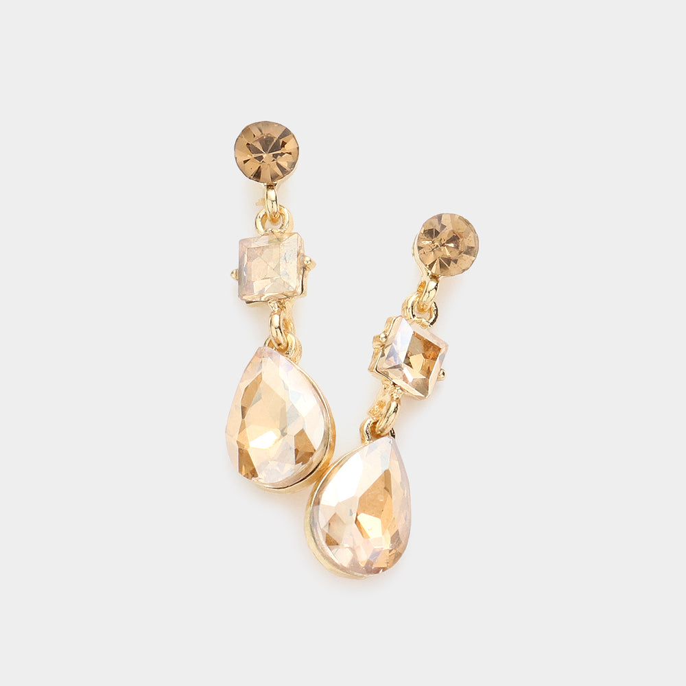 Light Topaz Multi Stone Dangle Pageant Earrings  | Small Light Topaz Dangle Earrings
